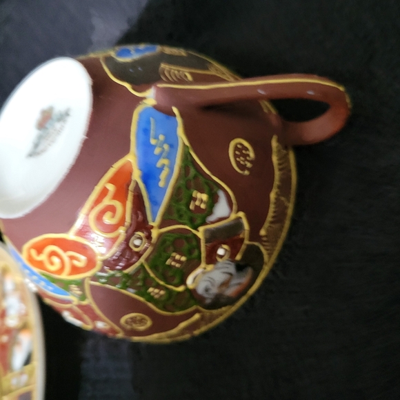 Rare vintage Satsuma Moriage Japanese Dragonware Geisha lithopane cup/saucer - Picture 10 of 16